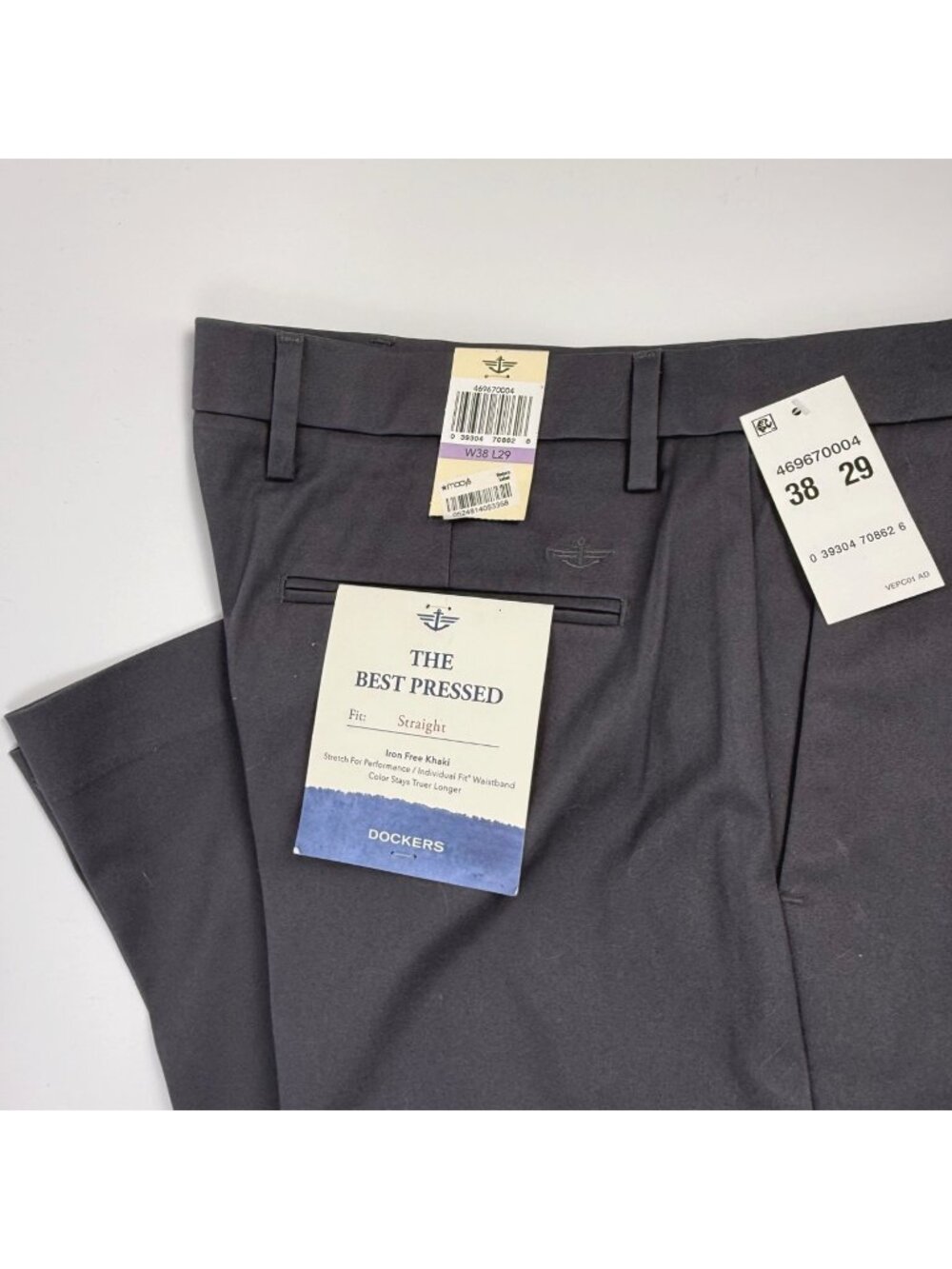 Dockers Men's The Best Pressed Straight Leg Gray Chinos 38x29 NEW